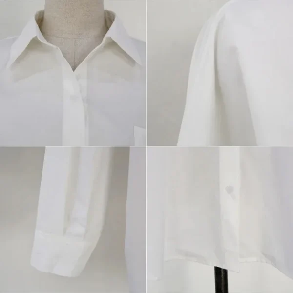 White long-sleeved shirt women loose everything with the new autumn Korean version of the design sense of minority top - Image 6