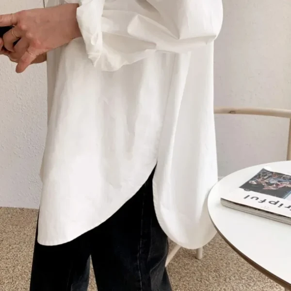 White long-sleeved shirt women loose everything with the new autumn Korean version of the design sense of minority top - Image 4