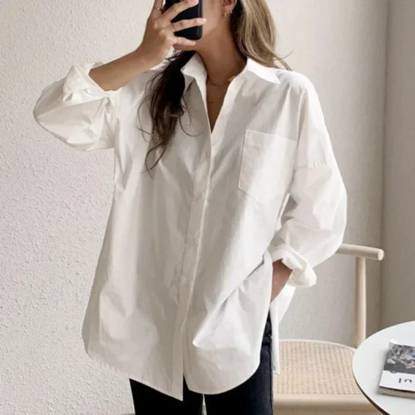 White long-sleeved shirt women loose everything with the new autumn Korean version of the design sense of minority top - Image 3