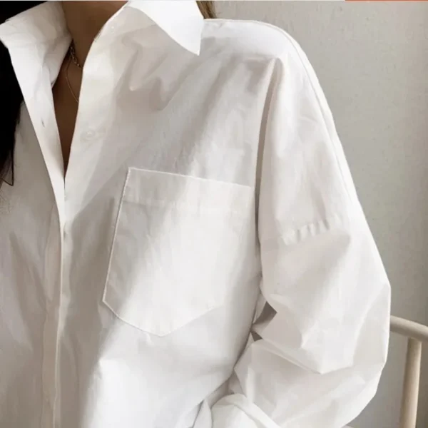 White long-sleeved shirt women loose everything with the new autumn Korean version of the design sense of minority top - Image 5