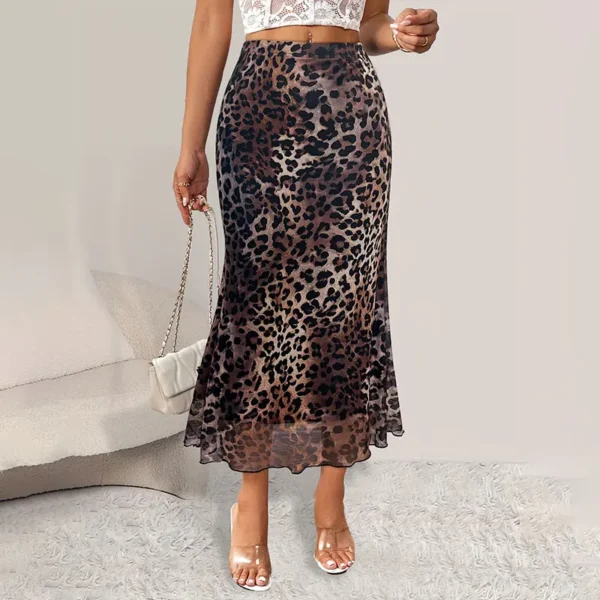 Women's Half Skirt Classic High Waisted Office Female Loose A-line Skirt Fashionable and Elegant Leopard Print Ladies Long Skirt - Image 5