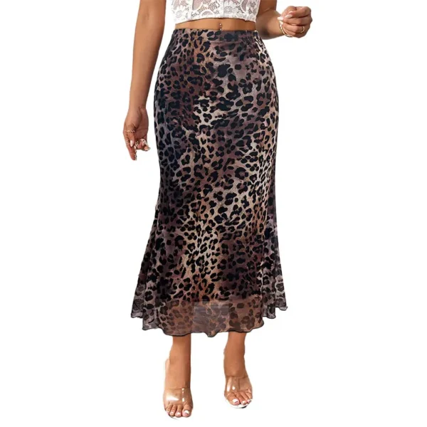 Women's Half Skirt Classic High Waisted Office Female Loose A-line Skirt Fashionable and Elegant Leopard Print Ladies Long Skirt - Image 2